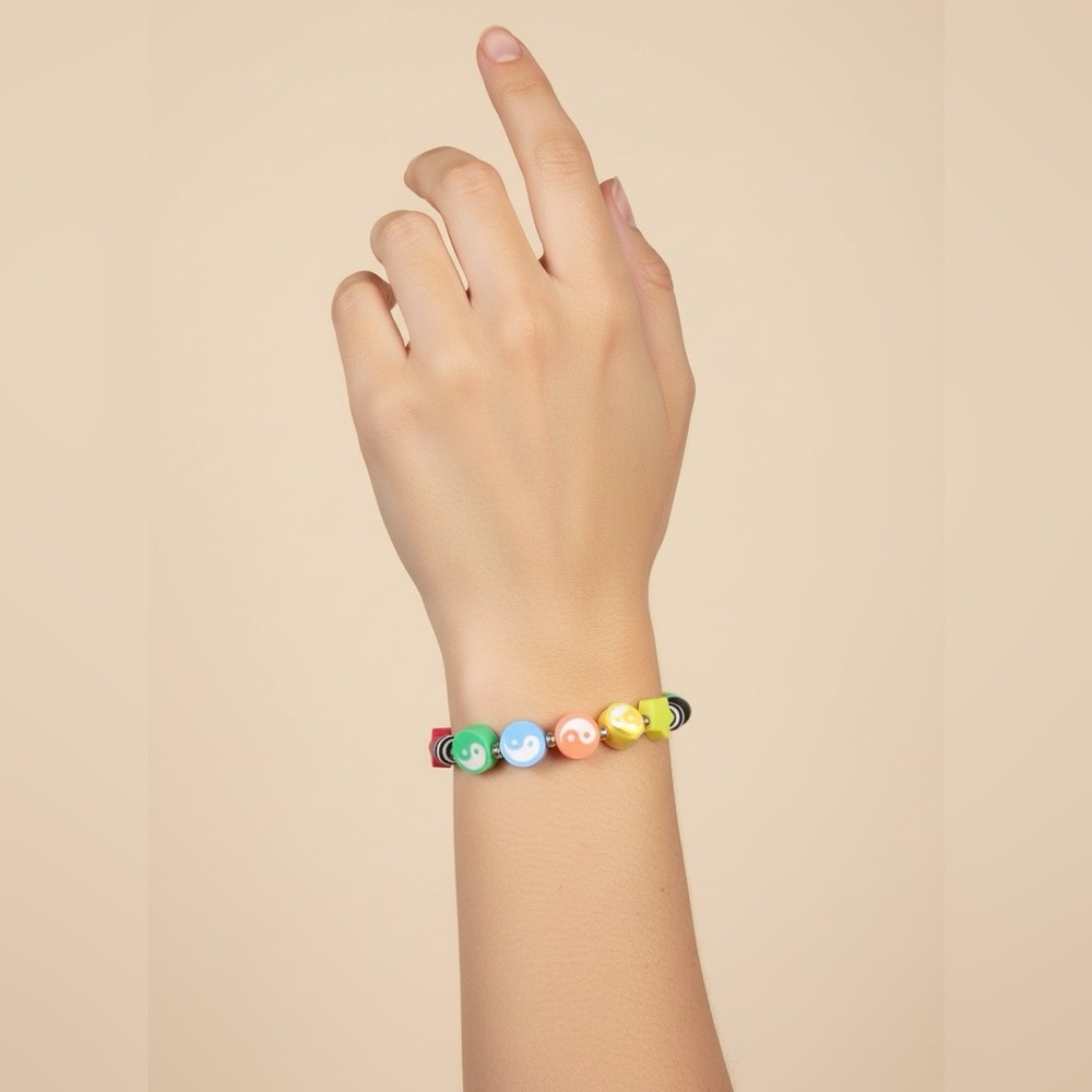 ALE-HOP Colorful Beaded Bracelet Yin Yang Stars Rainbow Discs Adjustable Spain